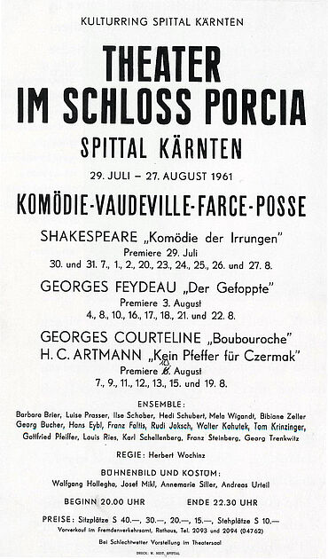Erster Theaterzettel der Spielzeit 1961