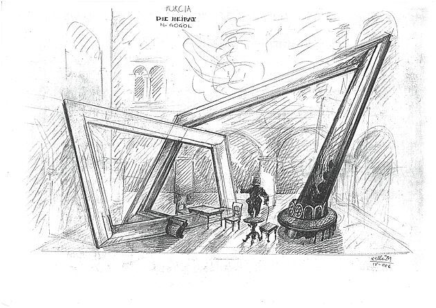 Bühnenbildentwurf DIE HEIRAT (1996) von Berd-Dieter Müller 