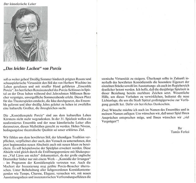 Vorwort Ferkai im Programmheft 1991