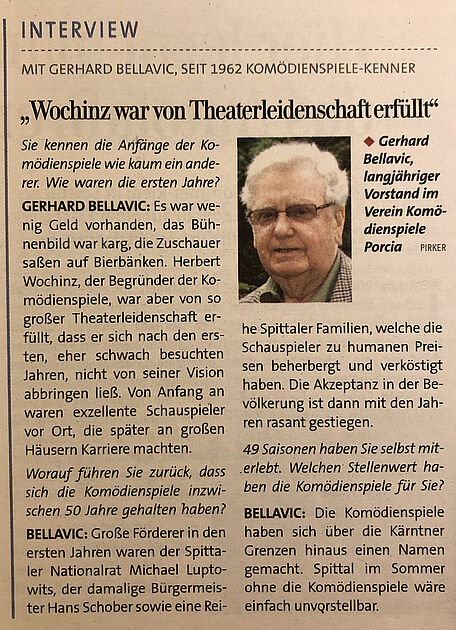 Kleine Zeitung - Interview Bellavic über die Komödienspiele